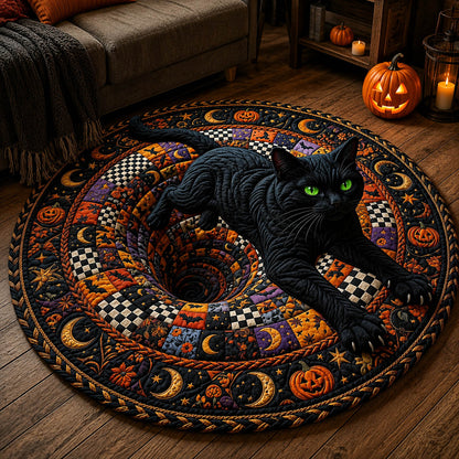Black Cat Vortex Quilted Round Mat GFTOLAN871