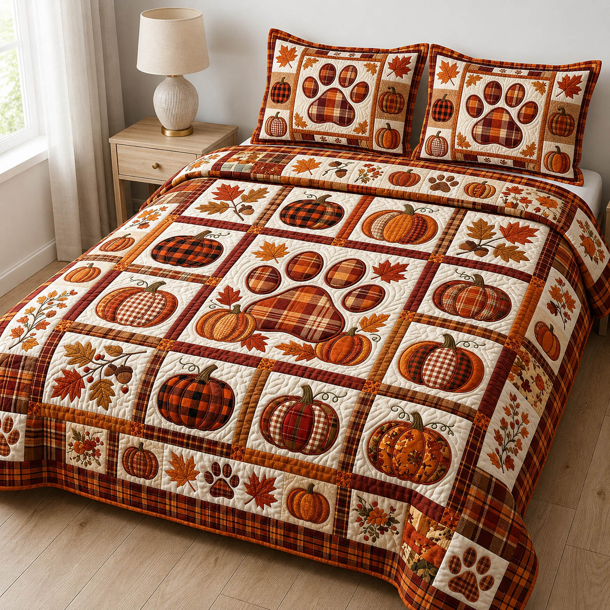 Paw Print 3-Piece Quilted Bedding Set GFTOLAN914