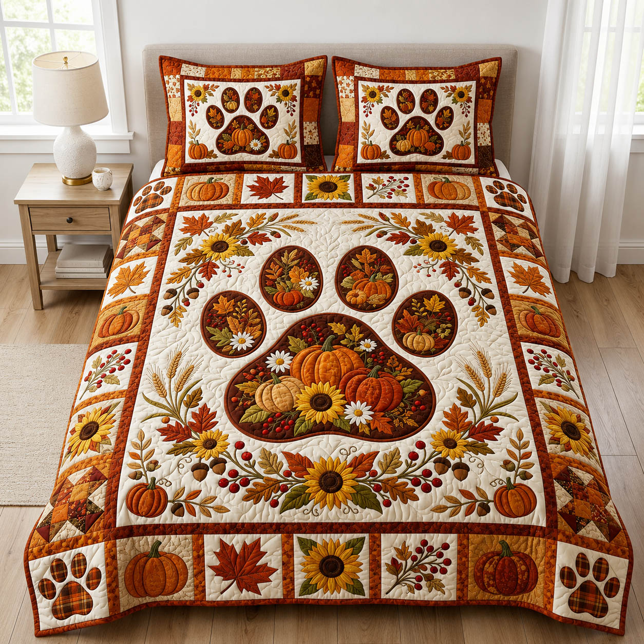 Paw Print 3-Piece Quilted Bedding Set GFTOLAN915