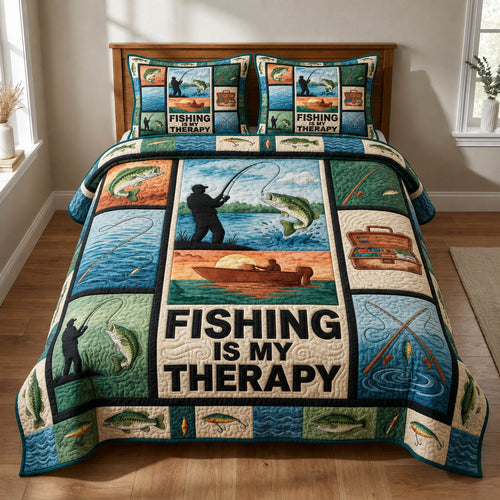 Lakeside Fishing Sunset 3-Piece Quilted Bedding Set GFTOLAN953