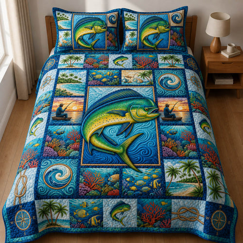 Beach Fishing Mahi Mahi 3-Piece Quilted Bedding Set GFTOLAN955