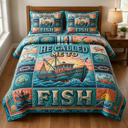 He Call Me To Fish 3-Piece Quilted Bedding Set GFTOLAN957