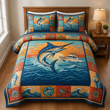 Nautical Fishing 3-Piece Quilted Bedding Set GFTOLAN958