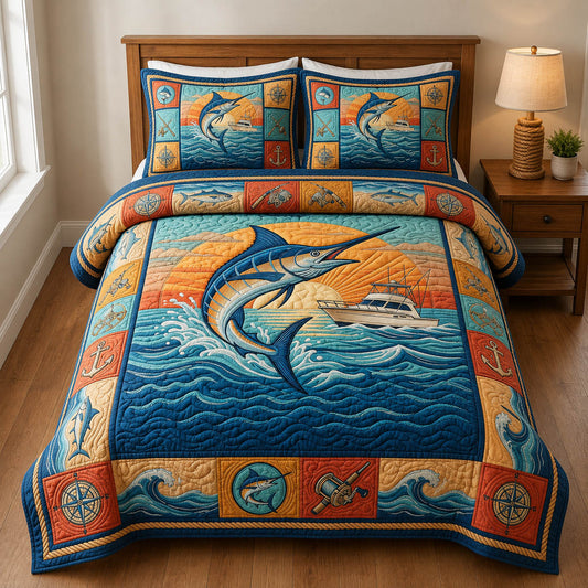 Nautical Fishing 3-Piece Quilted Bedding Set GFTOLAN958