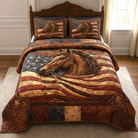Prairie Horse 3-Piece Quilted Bedding Set GFTOMA10001