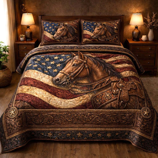 Country Horse 3-Piece Quilted Bedding Set GFTOMA10003
