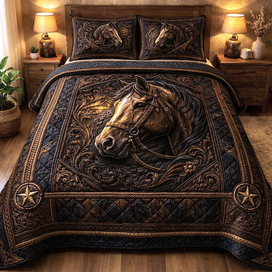 Prairie Horse 3-Piece Quilted Bedding Set GFTOMA10006