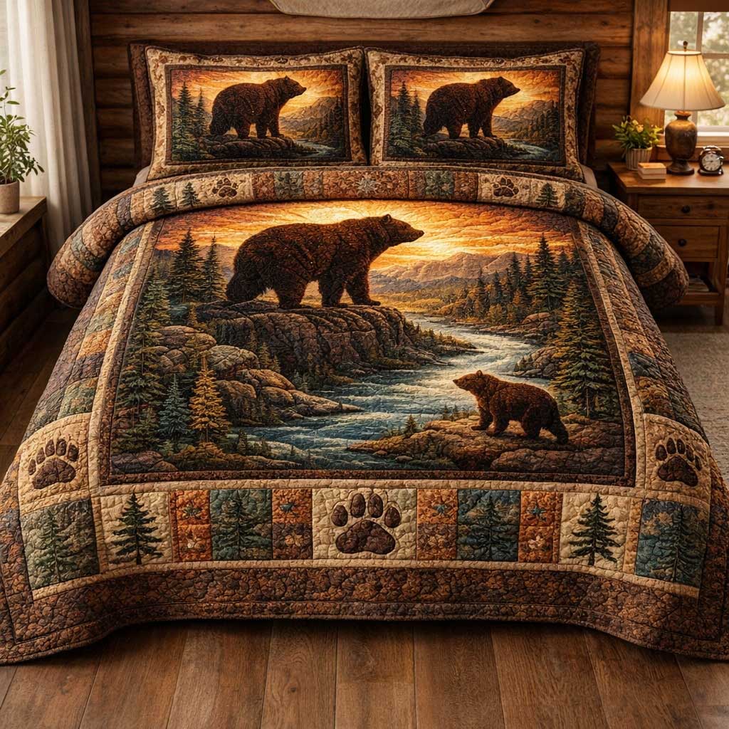 Rustic Bear 3-Piece Quilted Bedding Set GFTOMA10025