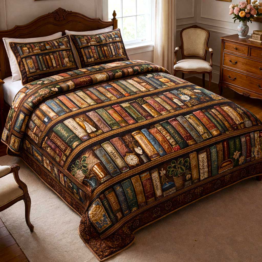 Floral Bookshelf 3-Piece Quilted Bedding Set GFTOMA10069