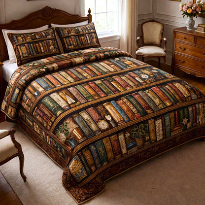 Floral Bookshelf 3-Piece Quilted Bedding Set GFTOMA10069