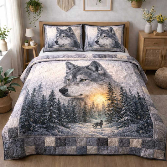 Rustic Wolf 3-Piece Quilted Bedding Set GFTOMA10078