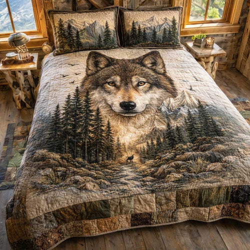 Forest Wolf 3-Piece Quilted Bedding Set GFTOMA10080