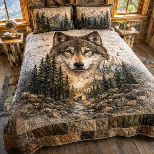 Forest Wolf 3-Piece Quilted Bedding Set GFTOMA10080