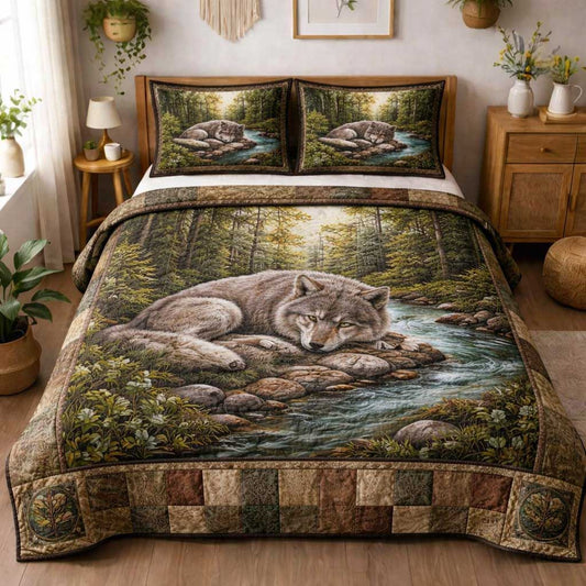 Howling Wolf 3-Piece Quilted Bedding Set GFTOMA10083