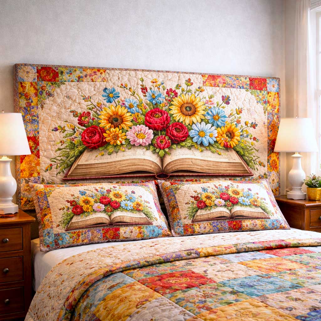Floral Bookshelf Quilted Headboard Slipcover GFTOMA10104