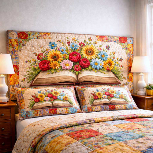 Floral Bookshelf Quilted Headboard Slipcover GFTOMA10104
