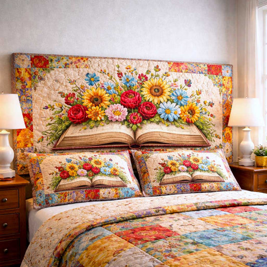 Floral Bookshelf Quilted Headboard Slipcover GFTOMA10104
