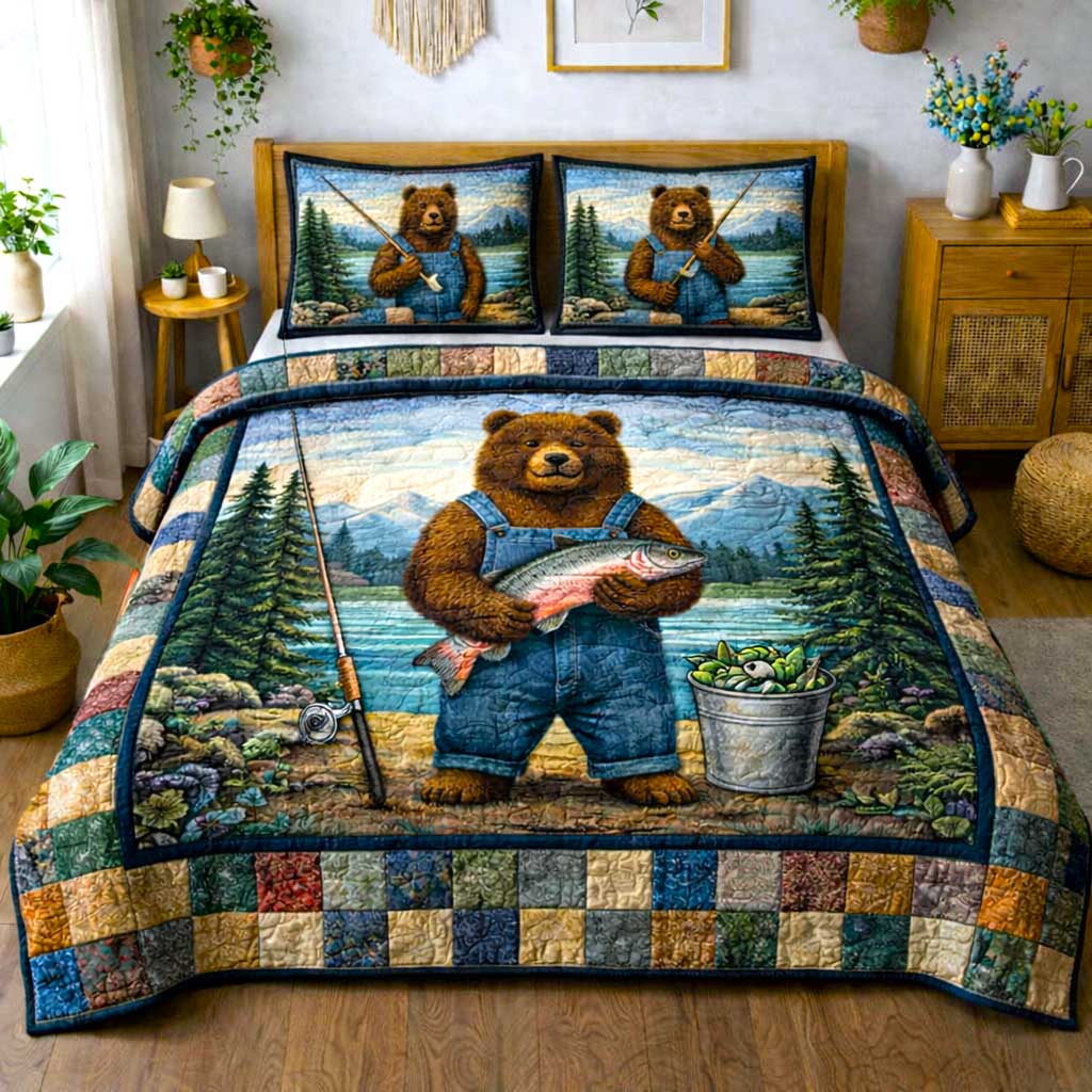 Bass Angler 3-Piece Quilted Bedding Set GFTOMA10144