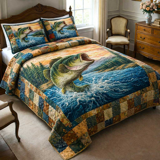 Pond Fishing 3-Piece Quilted Bedding Set GFTOMA10145