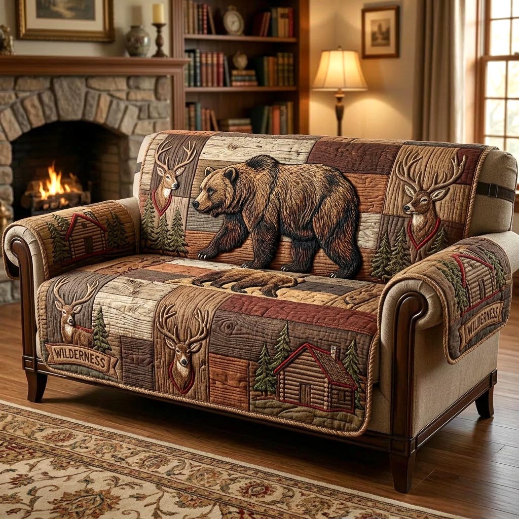 Lodge Bear Quilted Sofa Cover GFTOMA10518