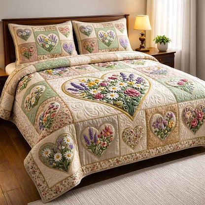Floral Patchwork 3-Piece Quilted Bedding Set GFTOMA10563
