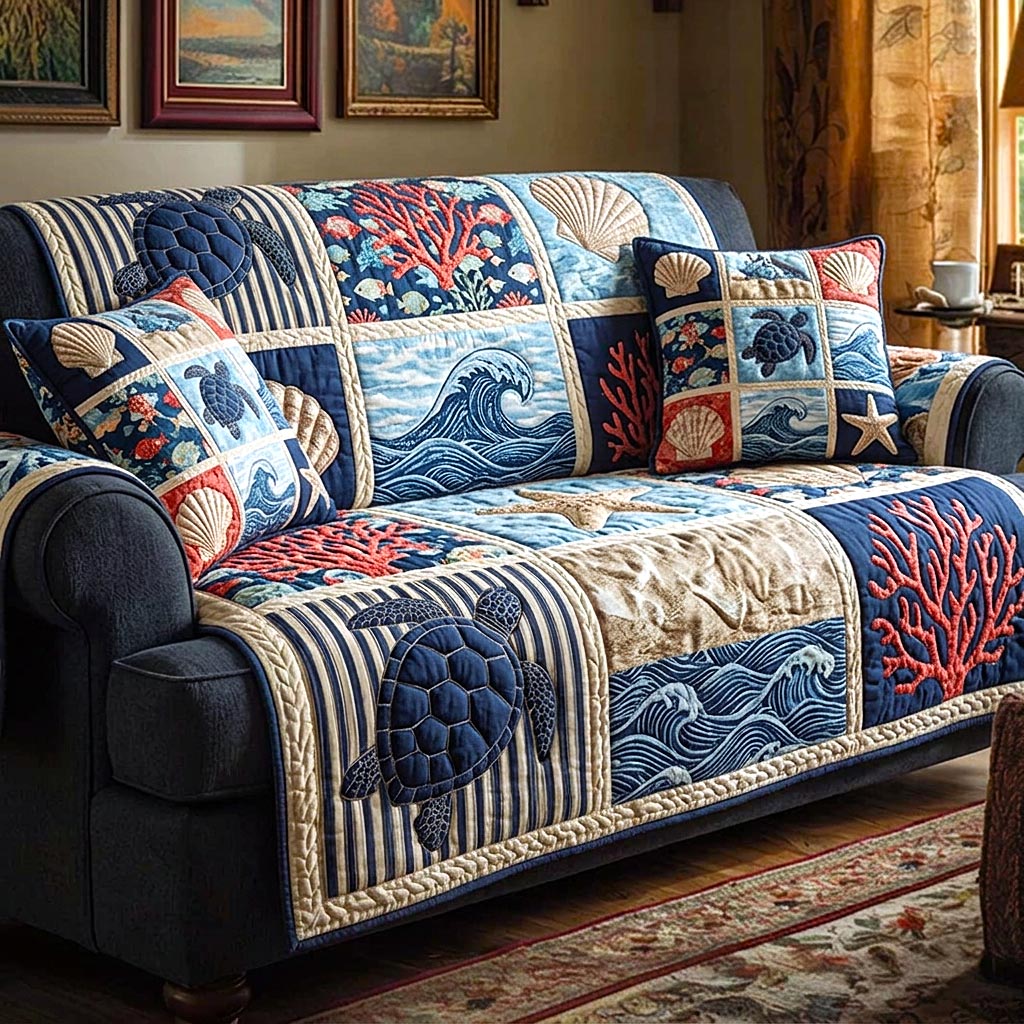 Seashell Calm Quilted Sofa Cover GFTOMA10578