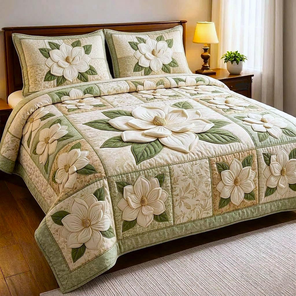 Magnolia Bloom 3-Piece Quilted Bedding Set GFTOMA10668