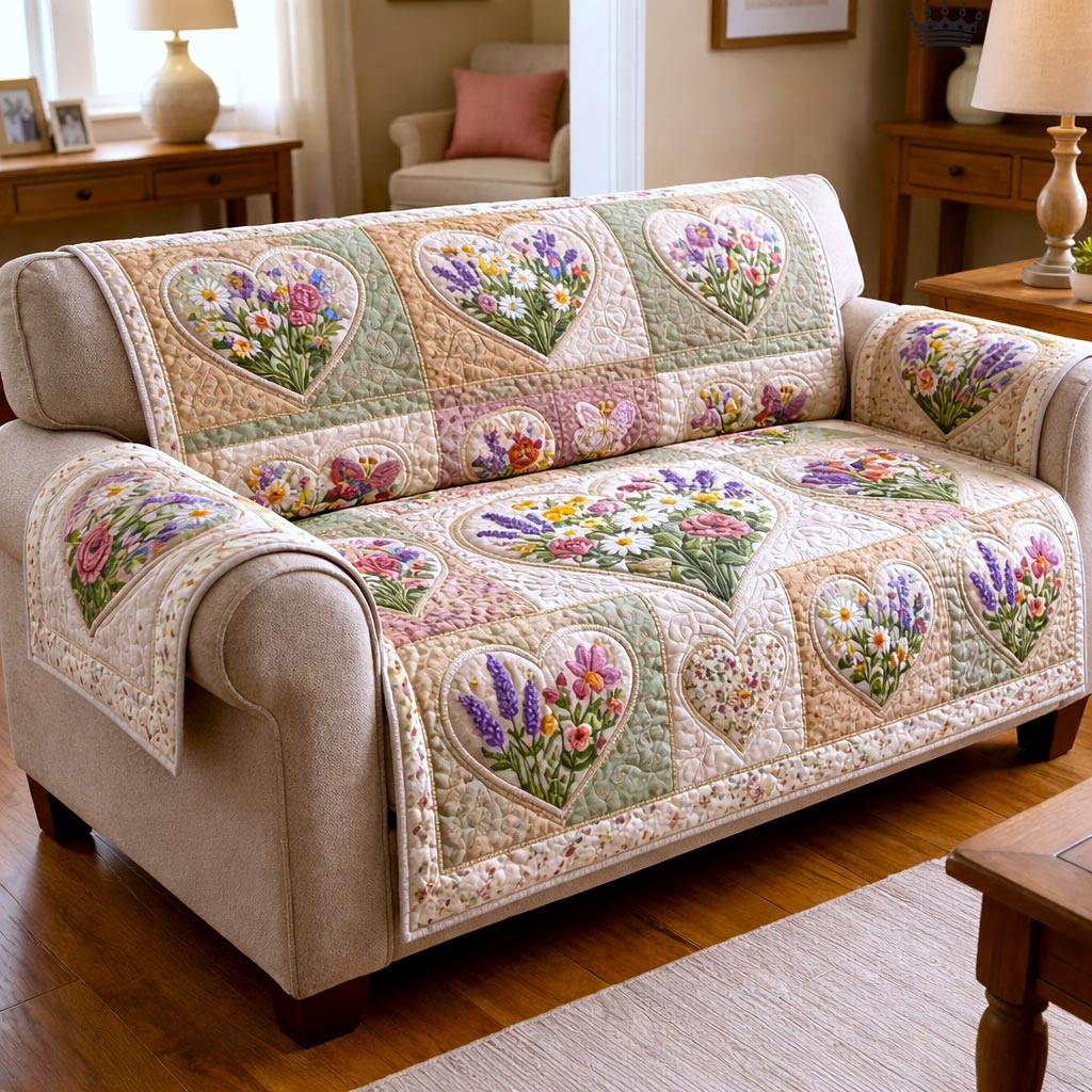 Floral Patchwork Quilted Sofa Cover GFTOMA10795C2