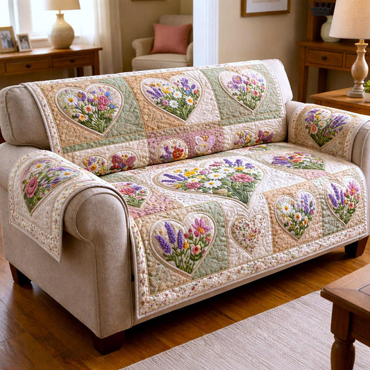 Floral Patchwork Quilted Sofa Cover GFTOMA10795C2