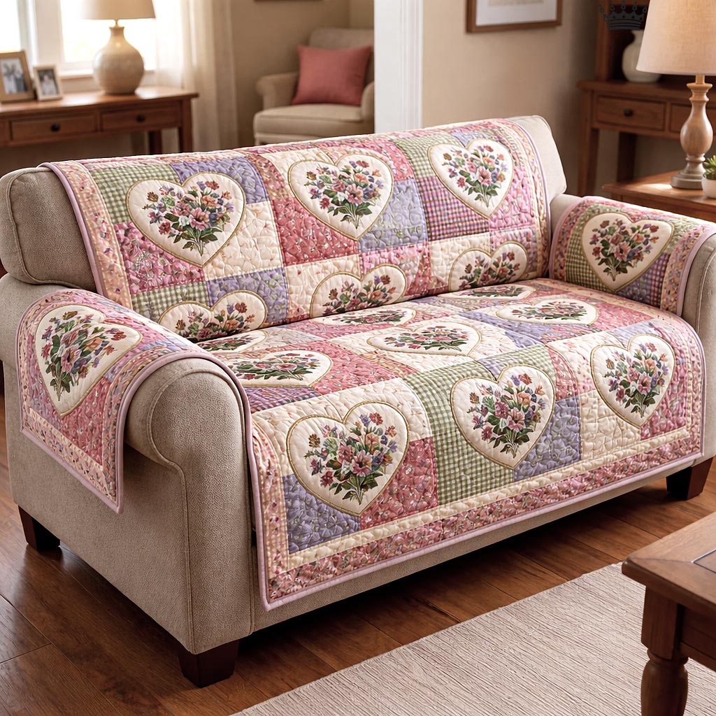 Patchwork Bloom Quilted Sofa Cover GFTOMA10796C2