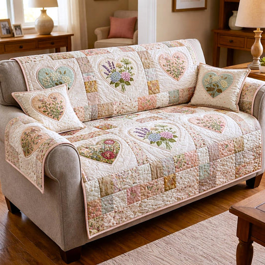 Flower Patchwork Quilted Sofa Cover GFTOMA10798C1