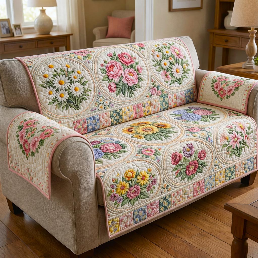 Garden Floral Quilted Sofa Cover GFTOMA10799