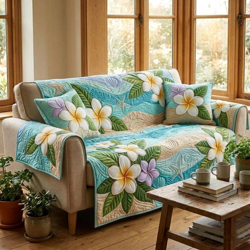 Gentle Plumeria Quilted Sofa Cover GFTOMA10887