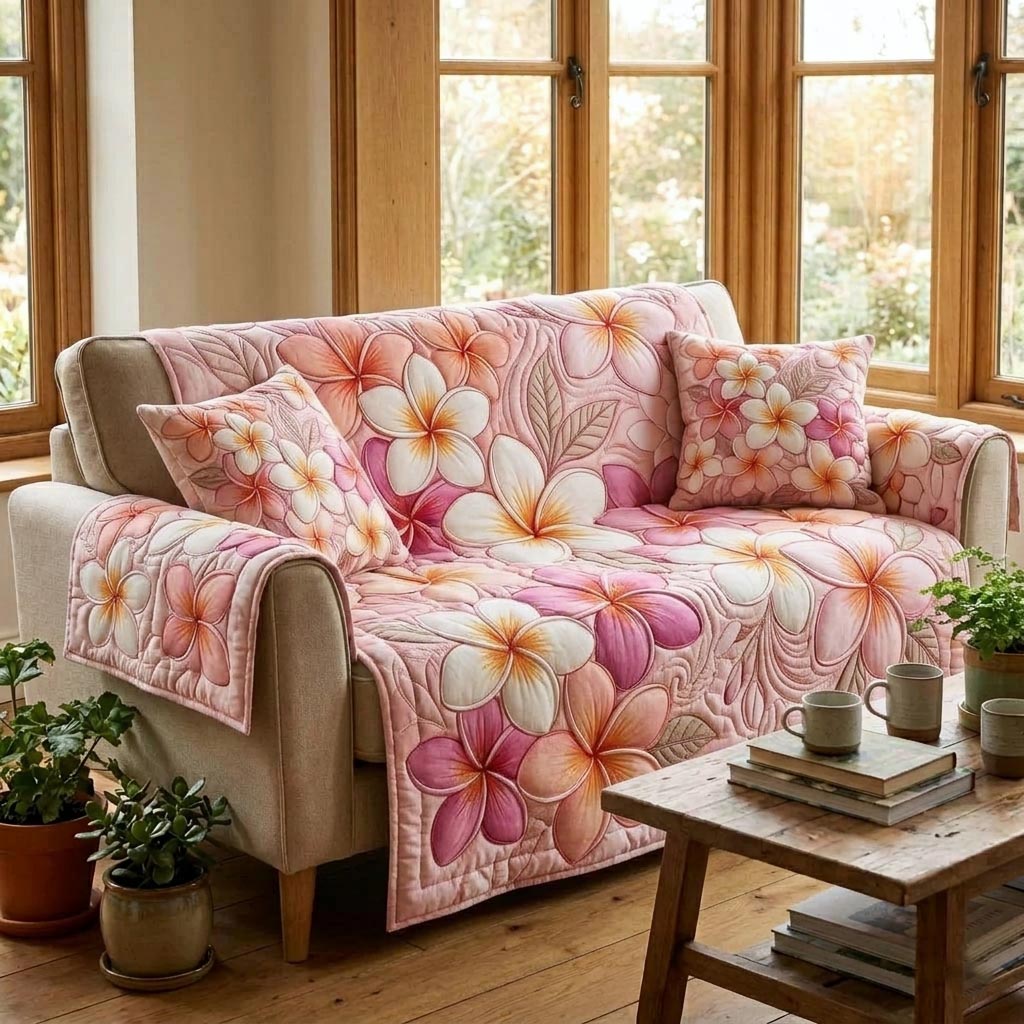 Island Plumeria Quilted Sofa Cover GFTOMA10889