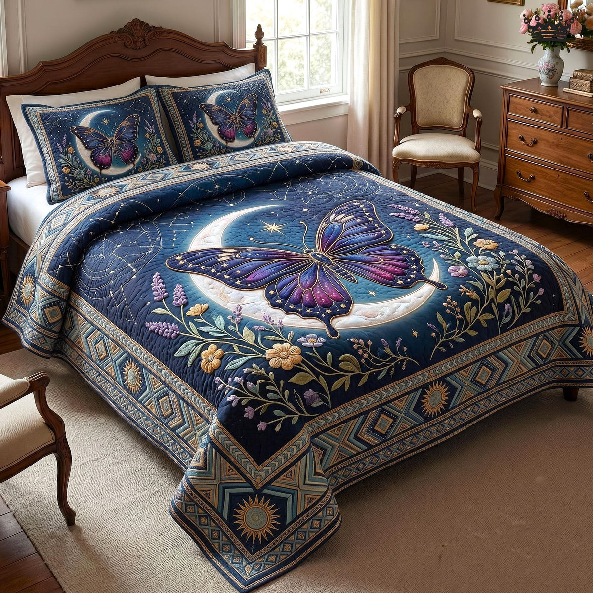 Butterfly Bloom 3-Piece Quilted Bedding Set GFTOMA11022