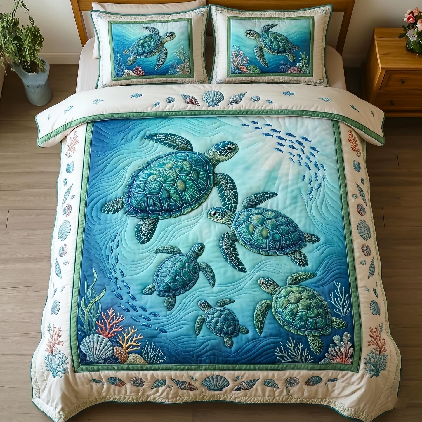 Turtle Ocean 3-Piece Quilted Bedding Set GFTOMA11051
