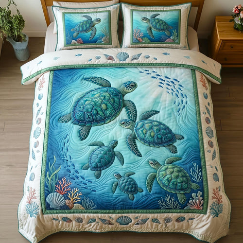 Turtle Ocean 3-Piece Quilted Bedding Set GFTOMA11051