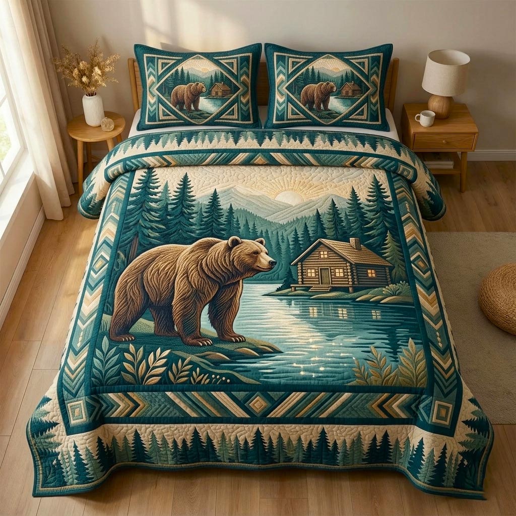 Woodland Bear 3-Piece Quilted Bedding Set GFTOMA11192