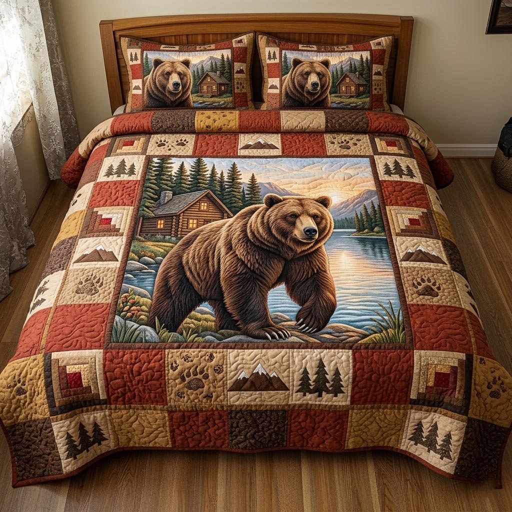 Wilderness Bear 3-Piece Quilted Bedding Set GFTOMA11193