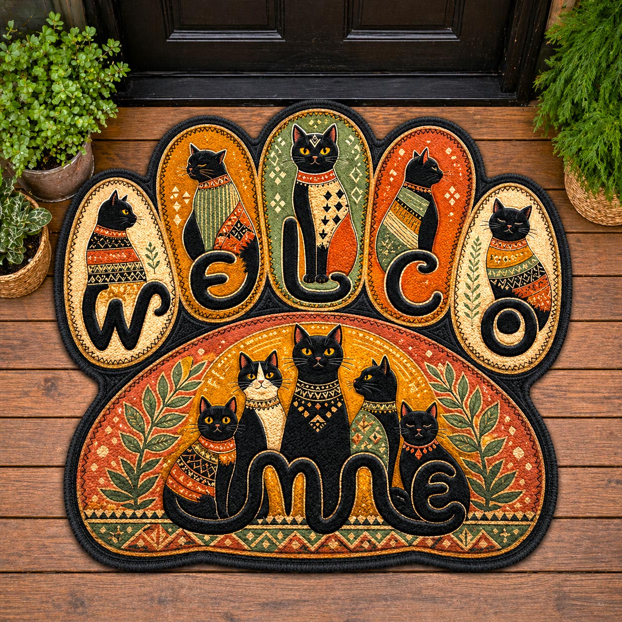 Black Cat Custom Shape Doormat GFTOMA11203