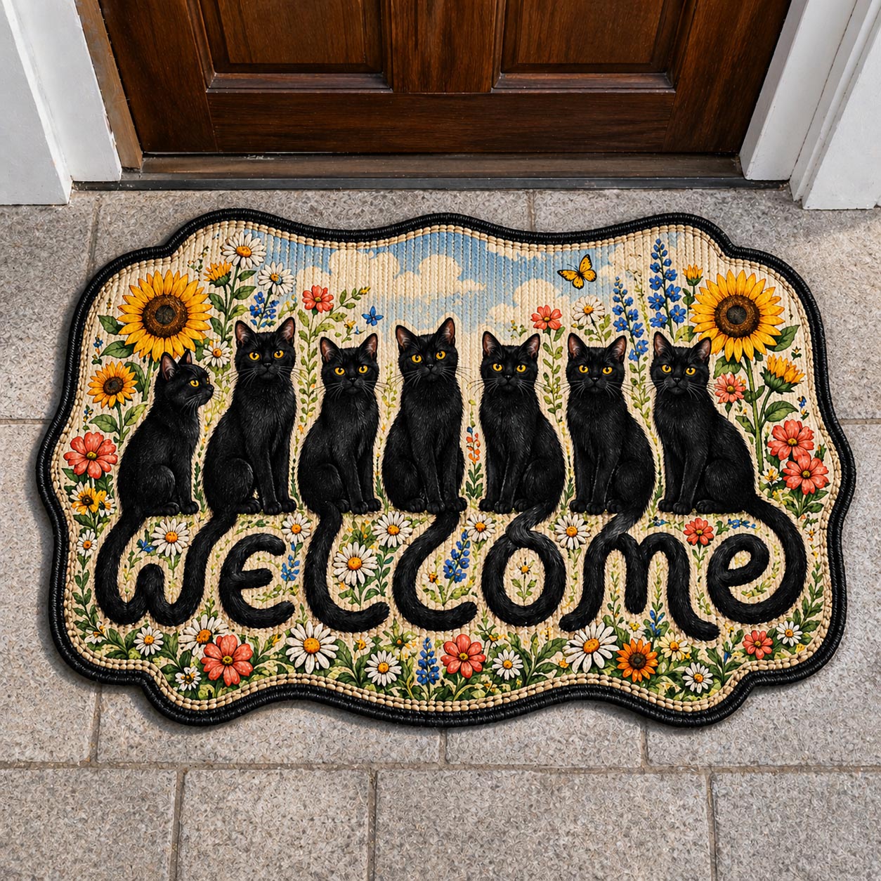 Black Cat Custom Shape Doormat GFTOMA11207