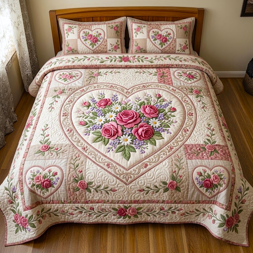 Floral Patchwork 3-Piece Quilted Bedding Set GFTOMA11221