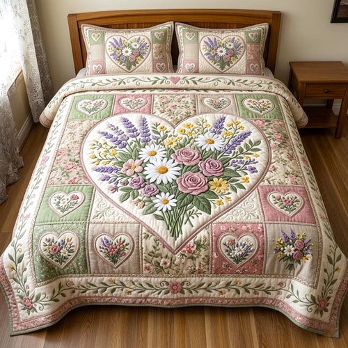 Floral Patchwork 3-Piece Quilted Bedding Set GFTOMA11226