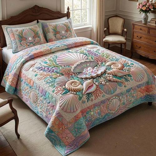 Coastal Shell 3-Piece Quilted Bedding Set GFTOMA11321