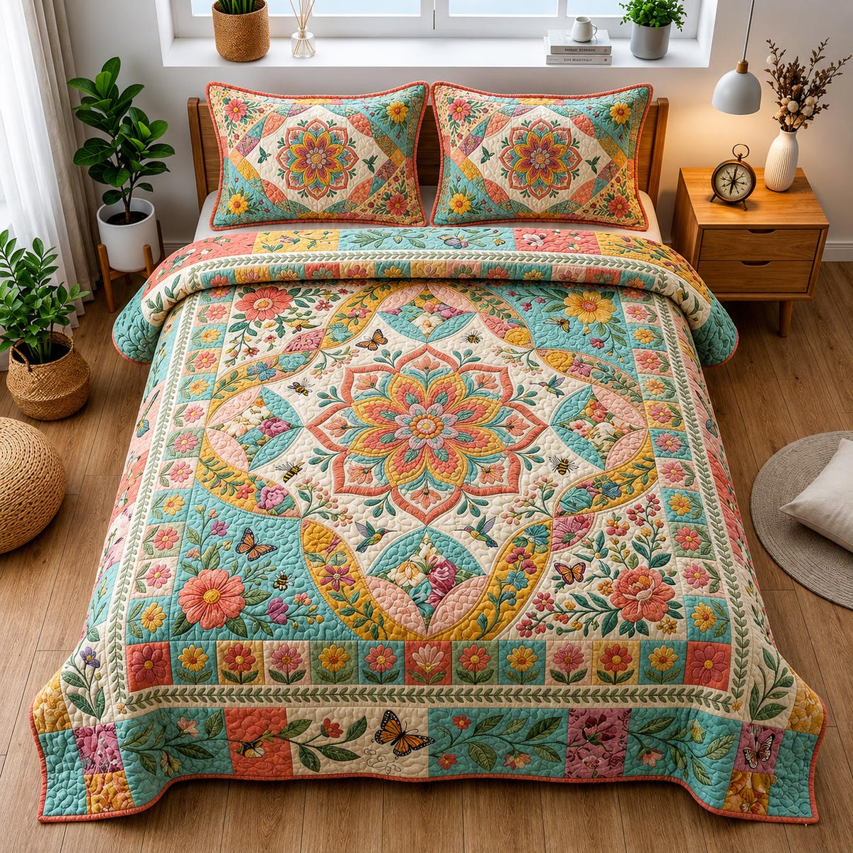 Flower Retreat 3-Piece Quilted Bedding Set GFTOMA11513