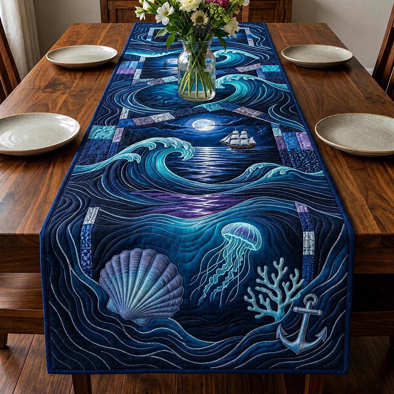 Coastal Whisper Quilted Table Runner GFTOMA11553
