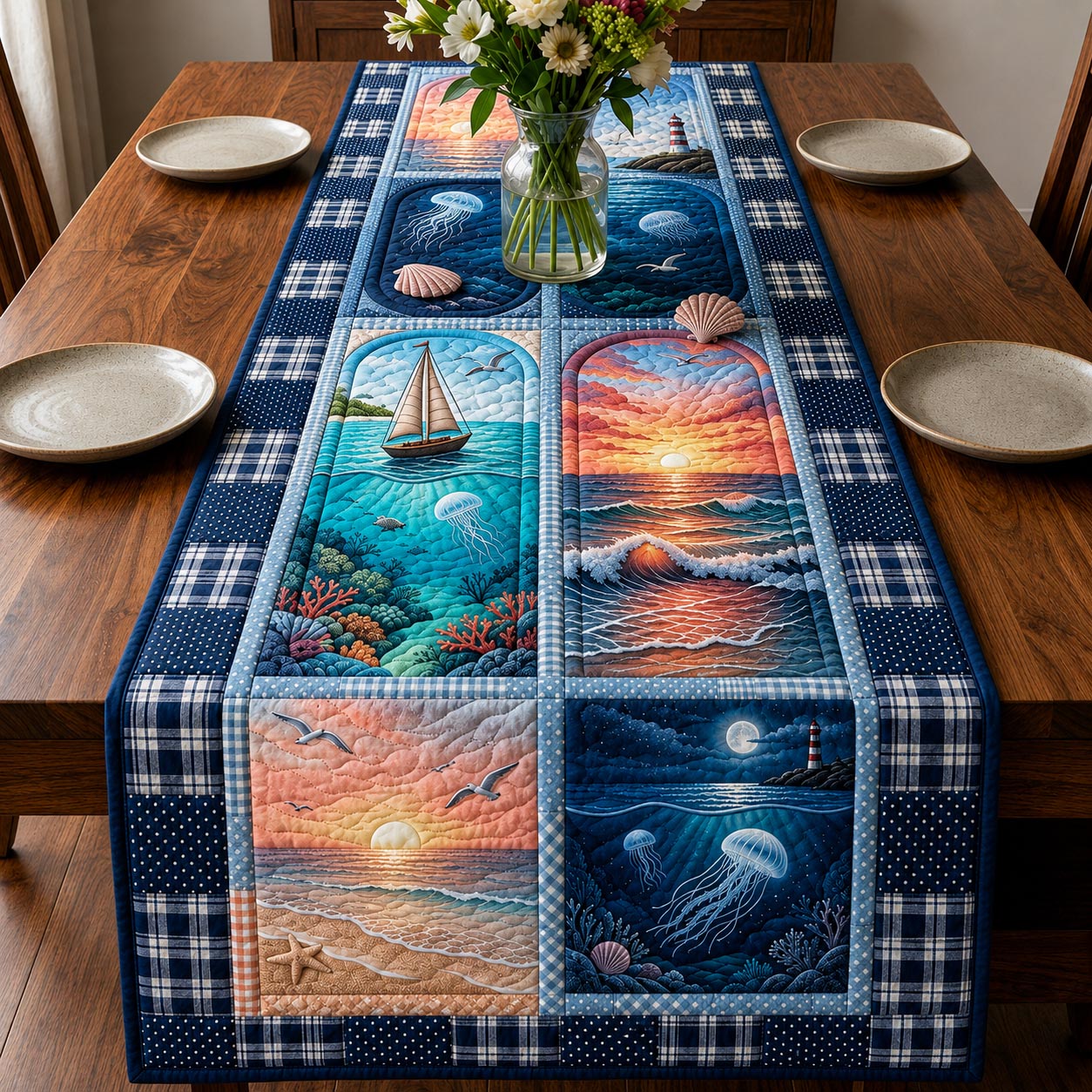 Coastal Shell Quilted Table Runner GFTOMA11559