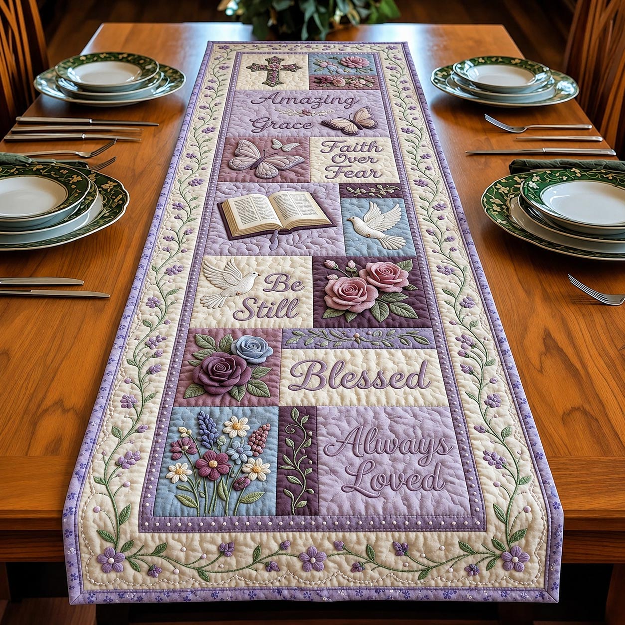 Grace Petals Quilted Table Runner GFTOMA12048