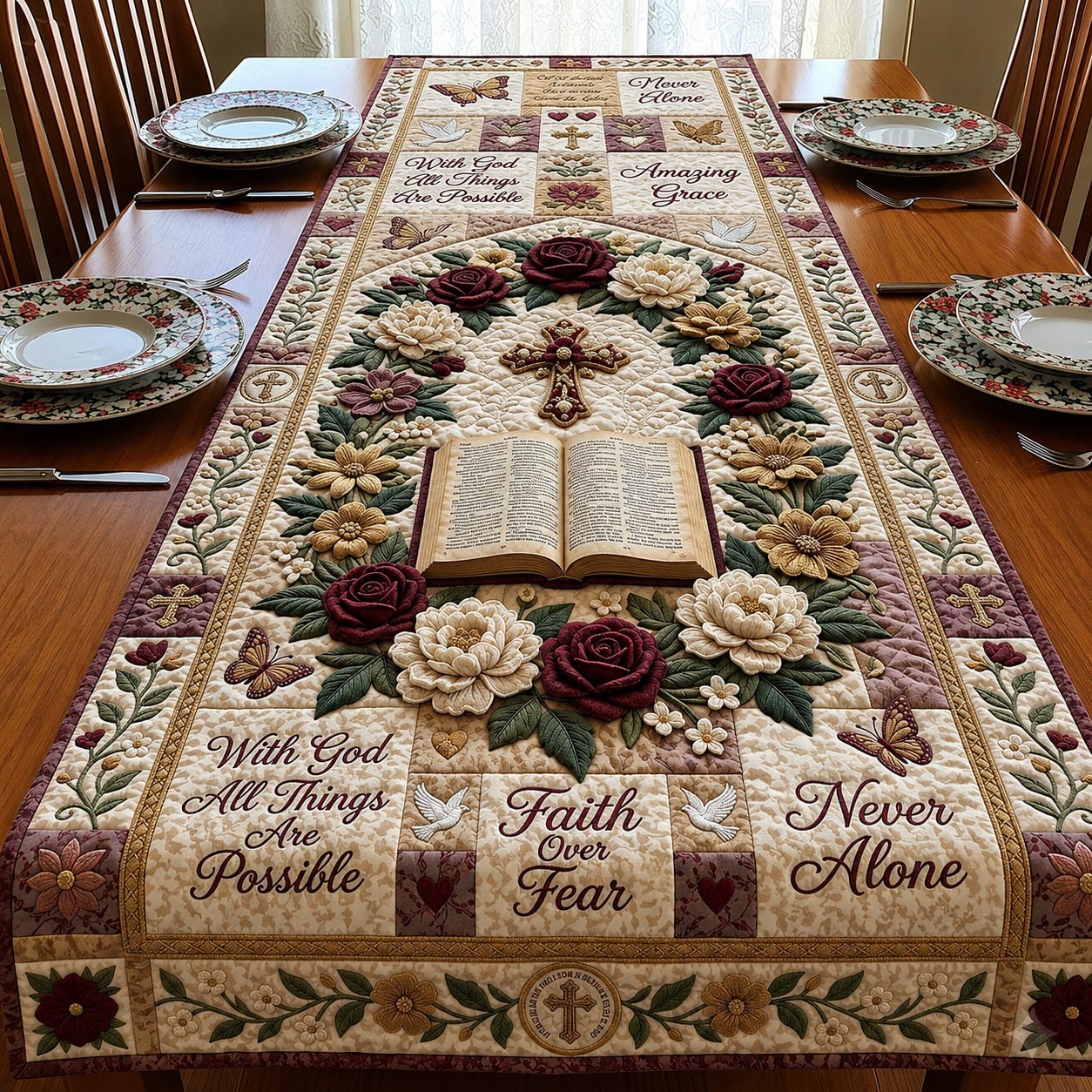 Blooming Faith Quilted Table Runner GFTOMA12049