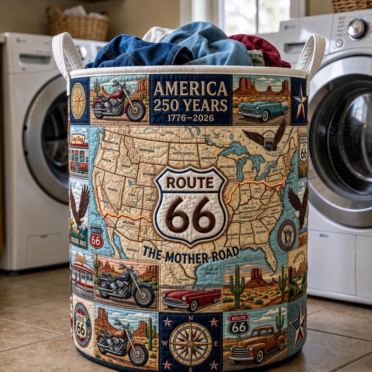 American Highway Quilted Laundry Basket GFTOMA12067